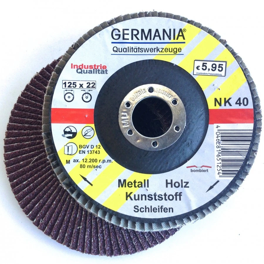 Fächerscheibe 125x22,23 NK40 Bombiert Fächer Schleifscheibe Lamellenscheibe